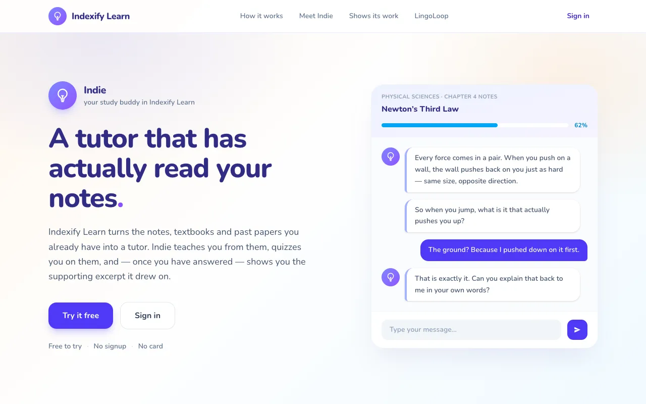 Screenshot of Indexify Learn